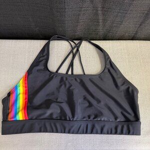 HK X Target Black Sports Bra Rainbow Stripe Strappy Back Size XL